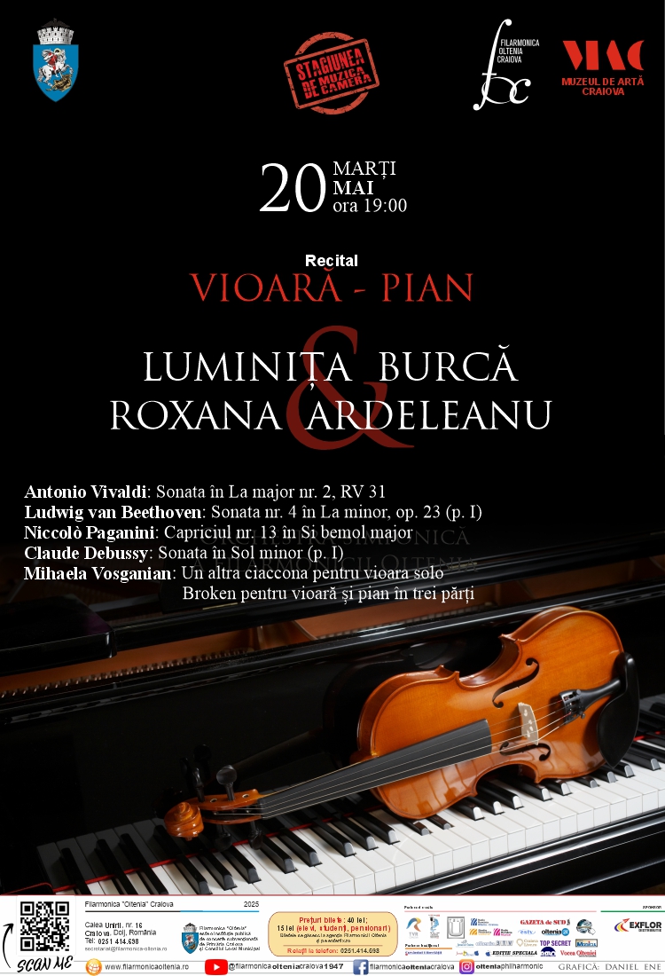 Recital vioară-pian: LUMINIȚA  BURCĂ - ROXANA  ARDELEANU